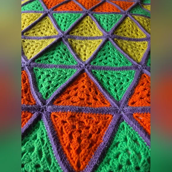 Vintage Colorful Geometric Handmade Crochet Blanket Afghan - Picture 12 of 14
